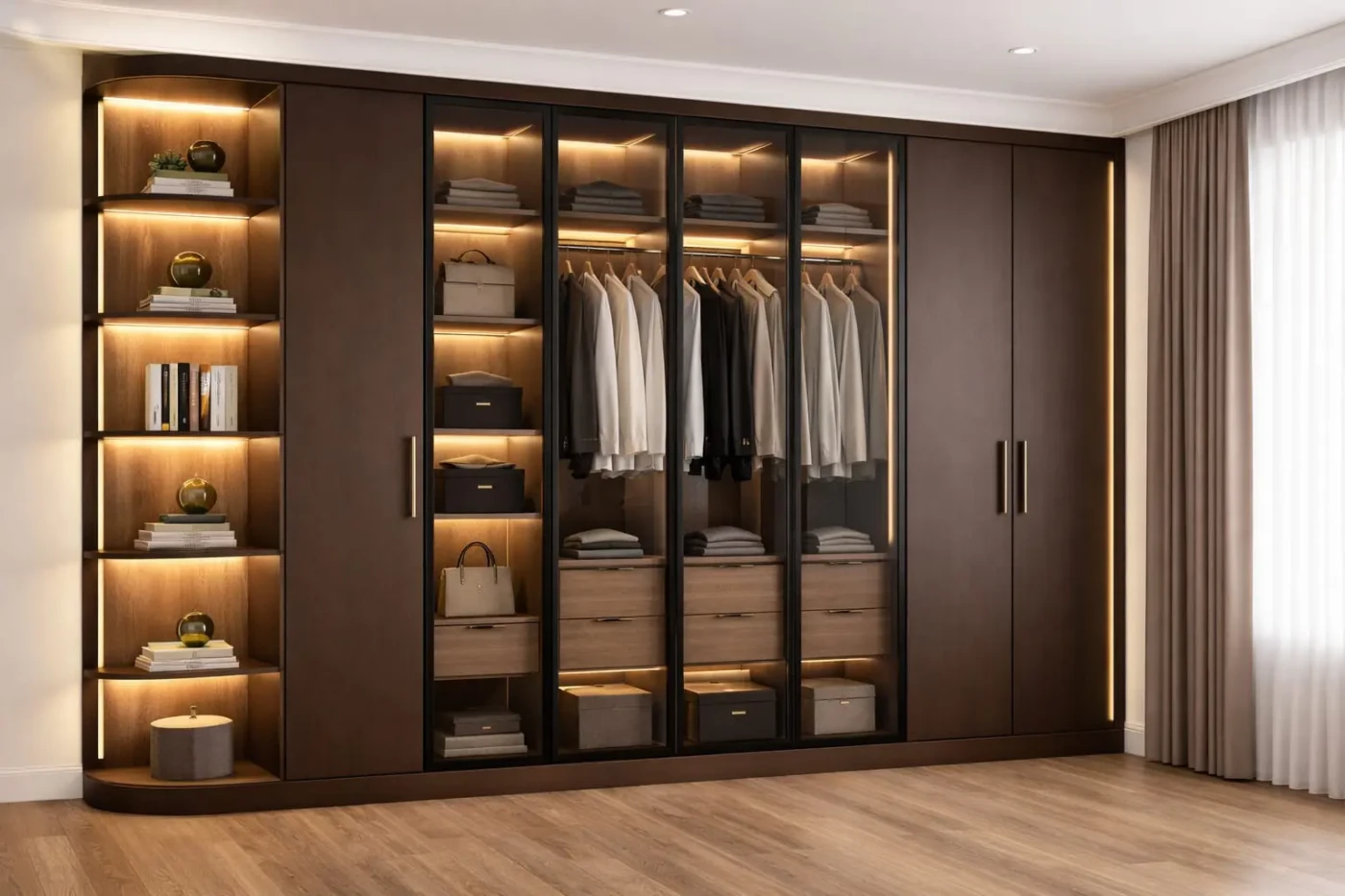Armario vitrina de madera y cristal iluminado Armario vitrina de madera y cristal iluminado de BNZ Mueble