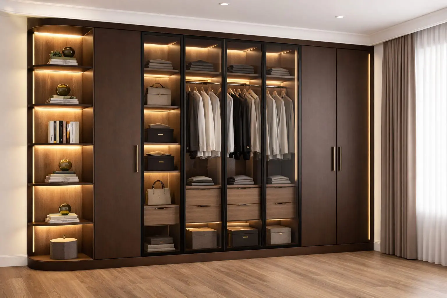 Armario vitrina de madera y cristal iluminado de BNZ Mueble