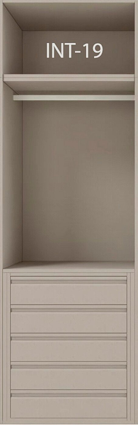 Interior de armario a medida con cajonera, barras y baldas modelo INT-19 de BNZ Mueble