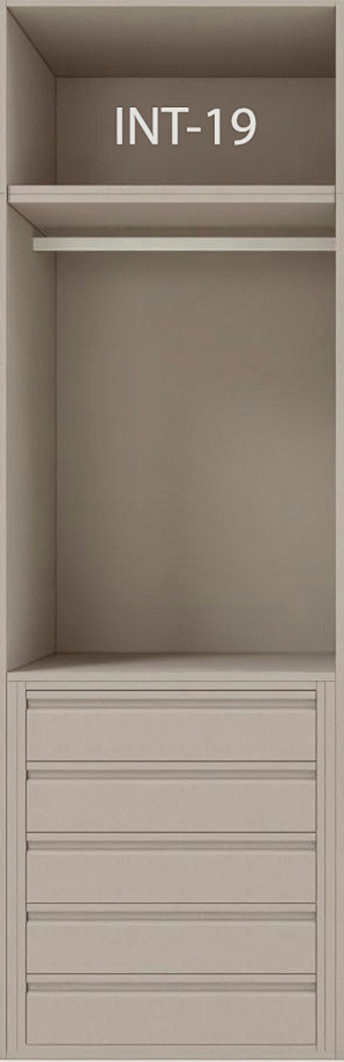 Interior de armario a medida con cajonera, barras y baldas modelo INT-19 de BNZ Mueble