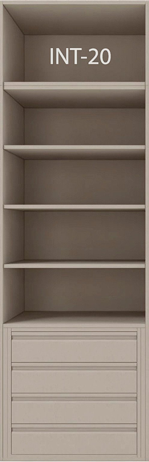 Interior de armario a medida con cajonera, barras y baldas modelo INT-20 de BNZ Mueble