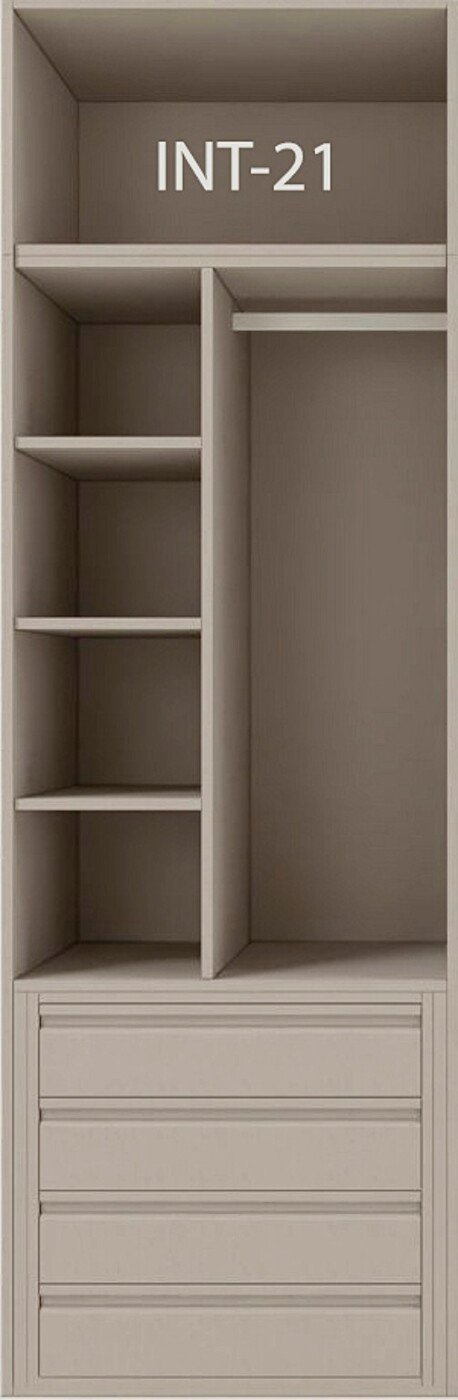 Interior de armario a medida con cajonera, barras y baldas modelo INT-21 de BNZ Mueble