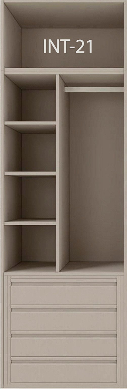 Interior de armario a medida con cajonera, barras y baldas modelo INT-21 de BNZ Mueble