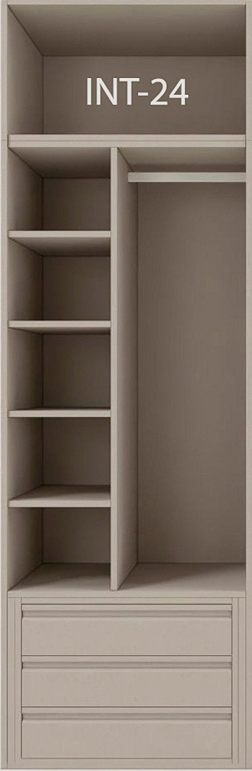Interior de armario a medida con cajonera, barras y baldas modelo INT-24 de BNZ Mueble