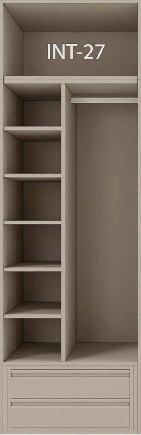Interior de armario a medida con cajonera, barras y baldas modelo INT-27 de BNZ Mueble
