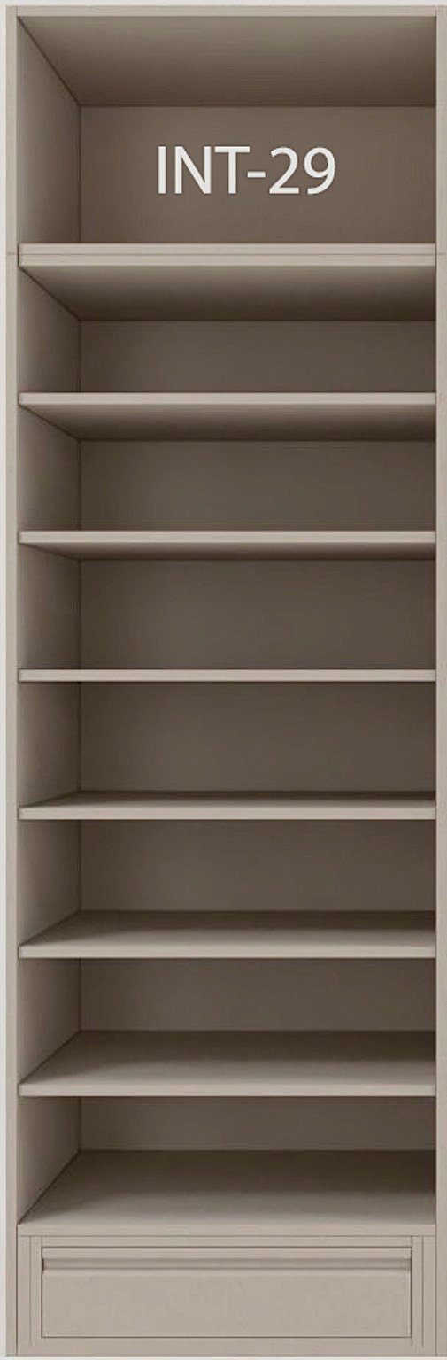 Interior de armario a medida con cajonera, barras y baldas modelo INT-29 de BNZ Mueble