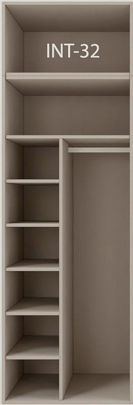 Interior de armario a medida con cajonera, barras y baldas modelo INT-32 de BNZ Mueble