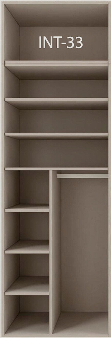 Interior de armario a medida con cajonera, barras y baldas modelo INT-33 de BNZ Mueble