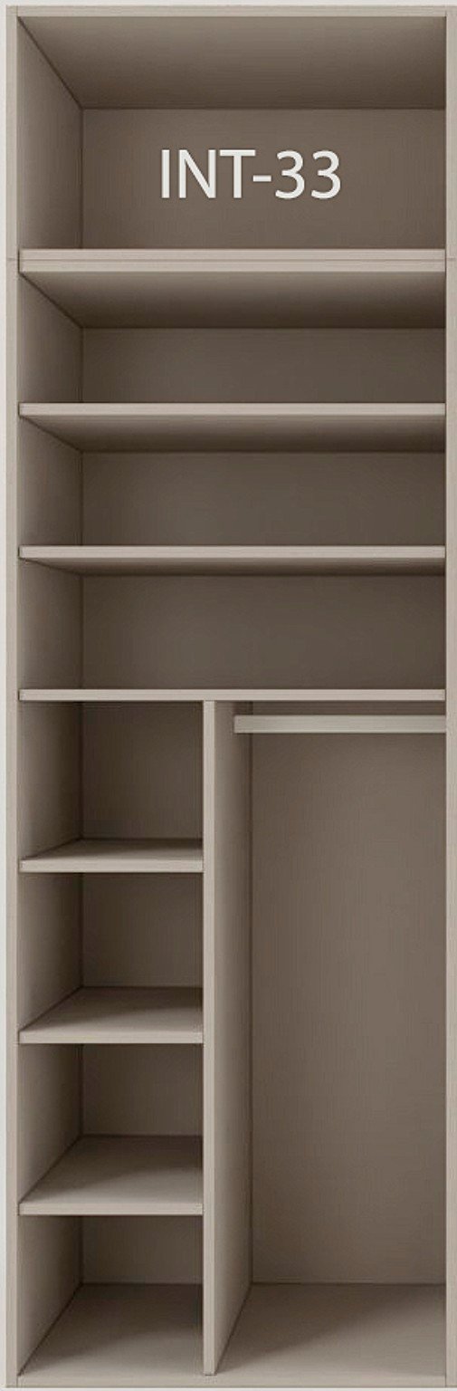 Interior de armario a medida con cajonera, barras y baldas modelo INT-33 de BNZ Mueble