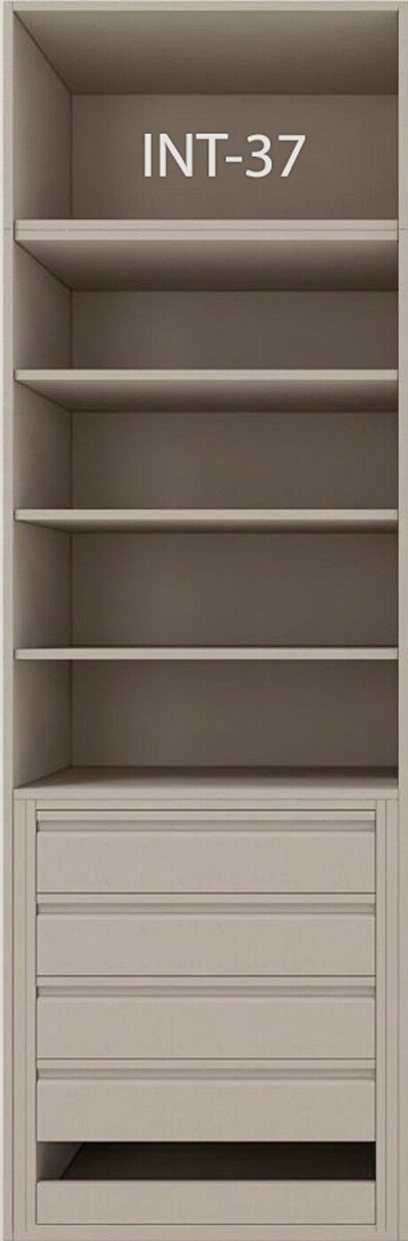 Interior de armario a medida con cajonera, barras y baldas modelo INT-37 de BNZ Mueble