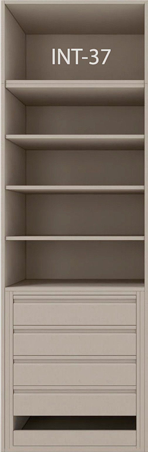 Interior de armario a medida con cajonera, barras y baldas modelo INT-37 de BNZ Mueble