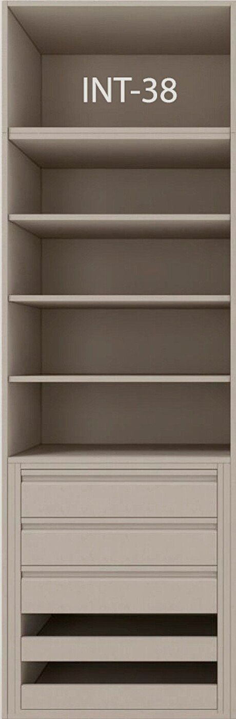 Interior de armario a medida con cajonera, barras y baldas modelo INT-38 de BNZ Mueble