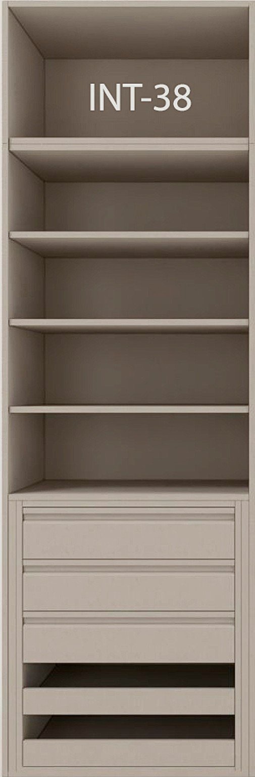 Interior de armario a medida con cajonera, barras y baldas modelo INT-38 de BNZ Mueble