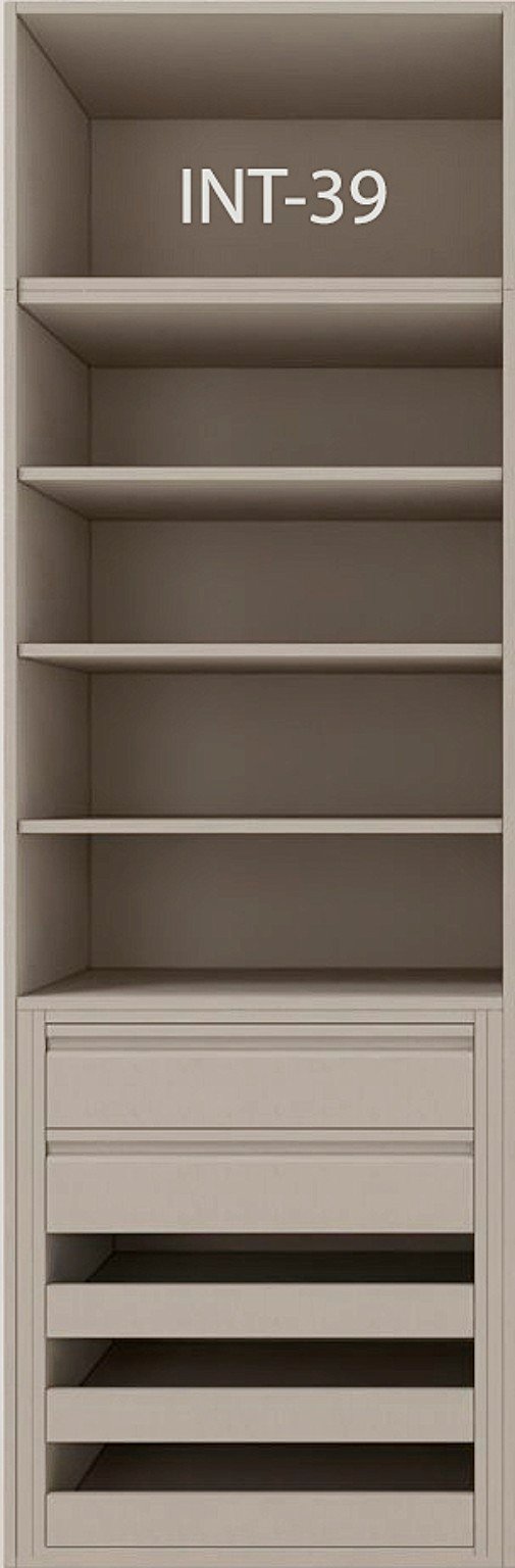 Interior de armario a medida con cajonera, barras y baldas modelo INT-39 de BNZ Mueble