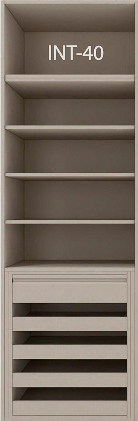 Interior de armario a medida con cajonera, barras y baldas modelo INT-40 de BNZ Mueble