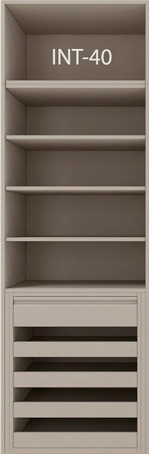 Interior de armario a medida con cajonera, barras y baldas modelo INT-40 de BNZ Mueble