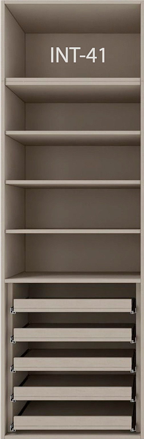 Interior de armario a medida con cajonera, barras y baldas modelo INT-41 de BNZ Mueble