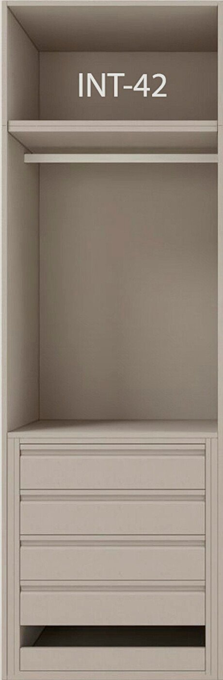 Interior de armario a medida con cajonera, barras y baldas modelo INT-42 de BNZ Mueble