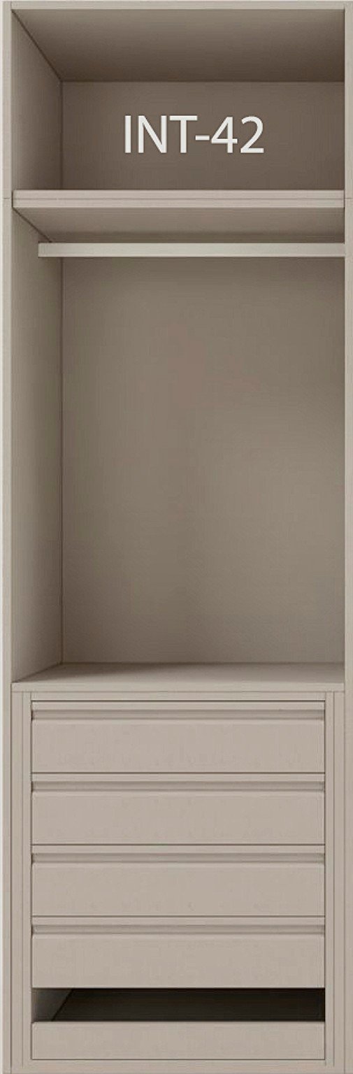Interior de armario a medida con cajonera, barras y baldas modelo INT-42 de BNZ Mueble