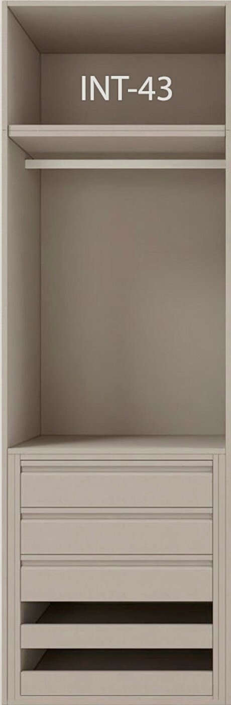 Interior de armario a medida con cajonera, barras y baldas modelo INT-43 de BNZ Mueble