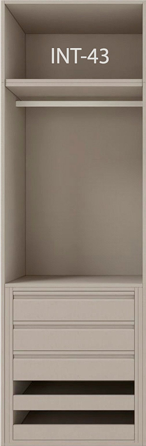Interior de armario a medida con cajonera, barras y baldas modelo INT-43 de BNZ Mueble