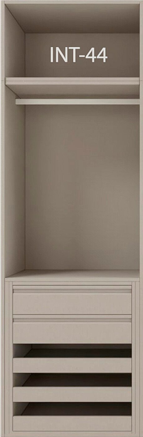 Interior de armario a medida con cajonera, barras y baldas modelo INT-44 de BNZ Mueble