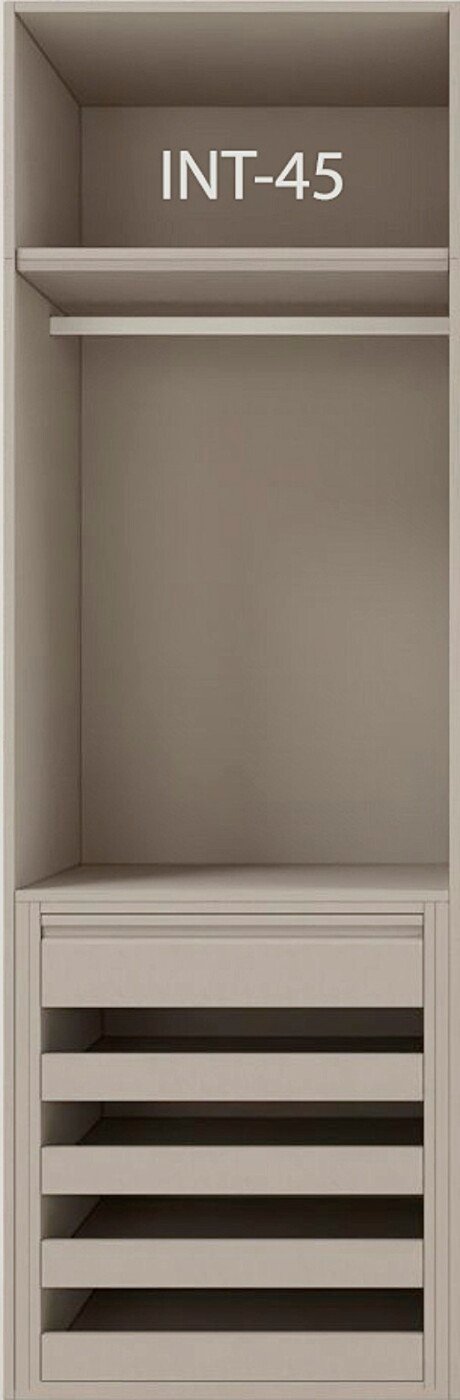 Interior de armario a medida con cajonera, barras y baldas modelo INT-45 de BNZ Mueble