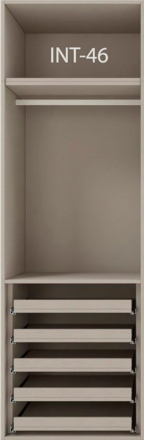 Interior de armario a medida con cajonera, barras y baldas modelo INT-46 de BNZ Mueble