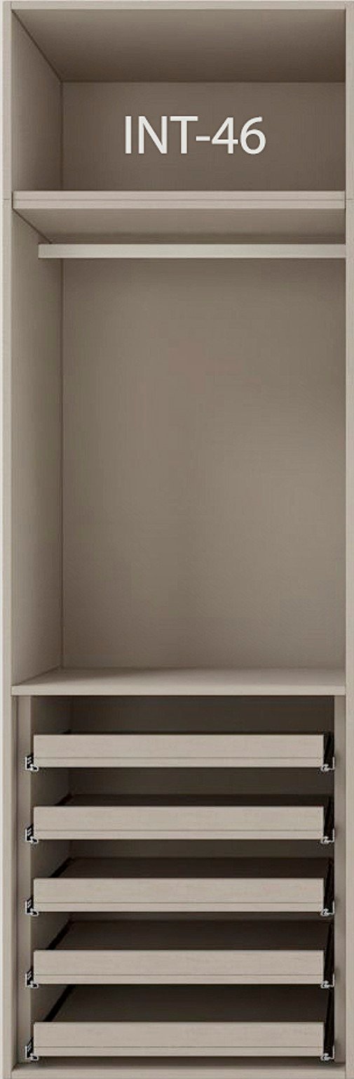 Interior de armario a medida con cajonera, barras y baldas modelo INT-46 de BNZ Mueble