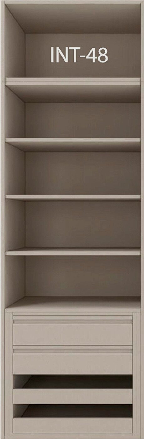 Interior de armario a medida con cajonera, barras y baldas modelo INT-48 de BNZ Mueble