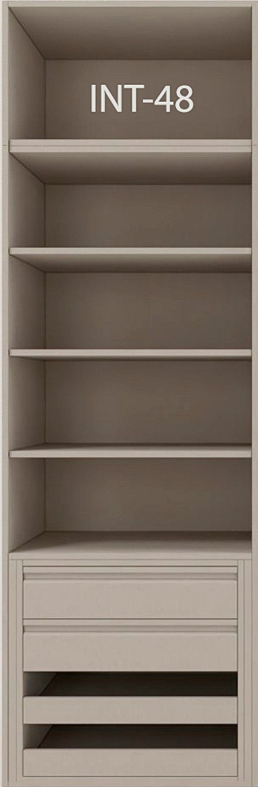 Interior de armario a medida con cajonera, barras y baldas modelo INT-48 de BNZ Mueble