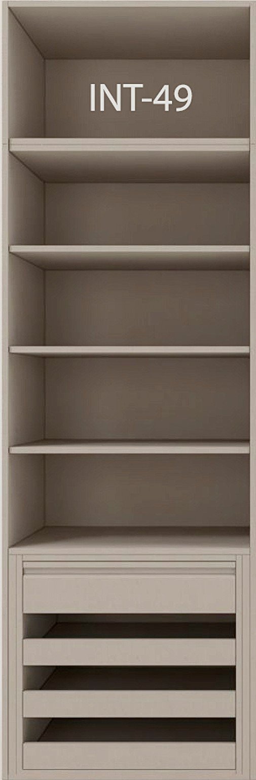 Interior de armario a medida con cajonera, barras y baldas modelo INT-49 de BNZ Mueble