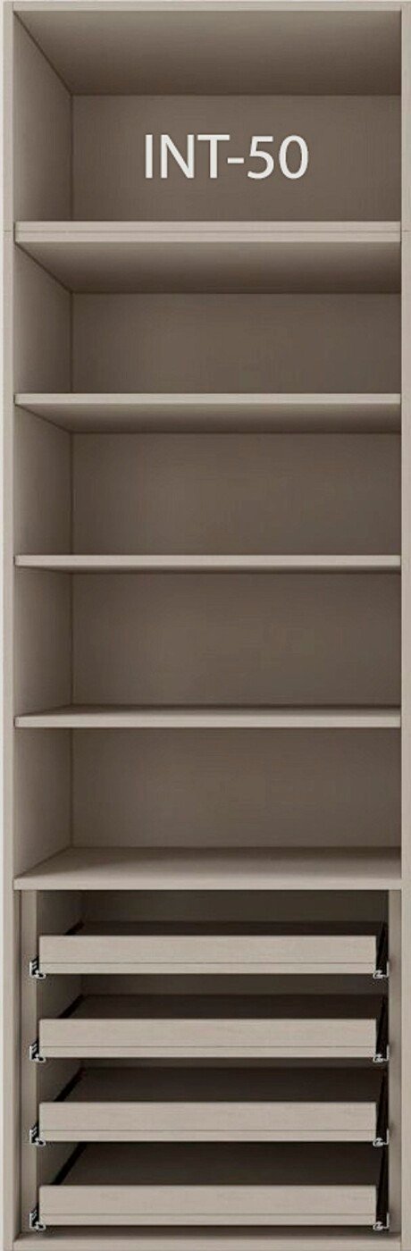 Interior de armario a medida con cajonera, barras y baldas modelo INT-50 de BNZ Mueble
